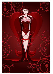 An artistic illustration of a Queen of Hearts 