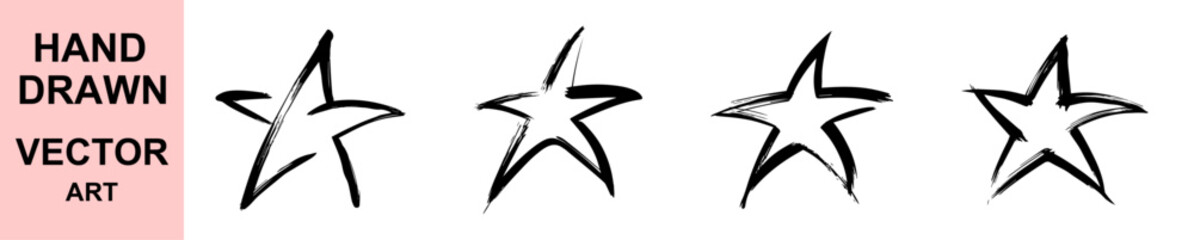 Hand drawn brush stroke star vector illustration, abstract ink textured star design, artistic black paint sketch symbol, creative decorative doodle, minimal grunge celestial shape artwork