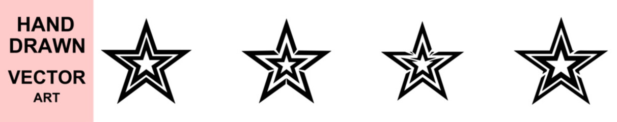 Hand drawn geometric star vector design, modern abstract black outline star shape, decorative sketch icon, minimalist tattoo, artistic creative line star illustration