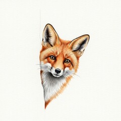 Obraz premium Red fox peeking from behind a white surface with detailed fur animal wildlife