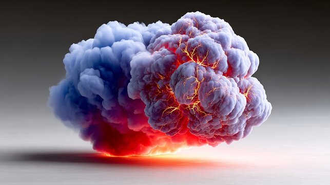 Dramatic explosion cloud with vibrant colors, showcasing swirling smoke and fiery elements, creating a visually striking scene that evokes power and intensity in a dynamic atmosphere