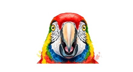 Obraz premium Close up watercolor portrait of a colorful macaw parrot with open beak bird tropical
