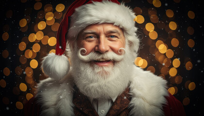 Joyful Santa Claus Portrait with Golden Bokeh