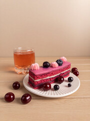 Elegant Cherry Dessert with Berries and Drink