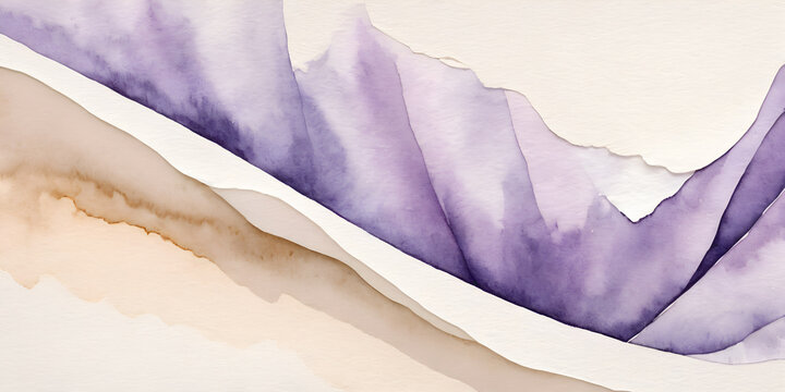 Layered abstract watercolor waves in purple, beige, and soft earth tones
