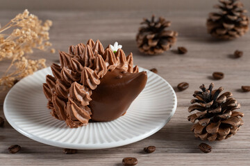 Chocolate Hedgehog Dessert on Rustic Plate