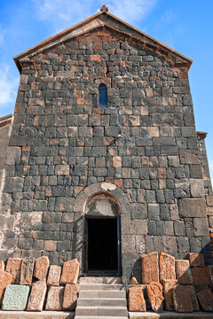 A Sevan Monastery Sevanavank building with a small doorway