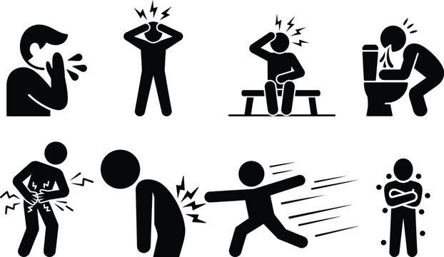 Symptom icons of sickness and illness