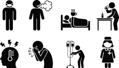 Illness symptoms and health care icons