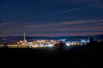 Night view of the industrial zone in Pelhřimov, clear, November sky