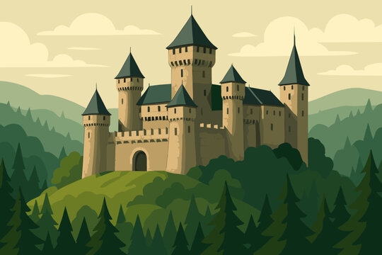 Medieval castle on a forested hill