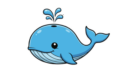 Fototapeta premium A charming cartoon whale gleefully spouts water from its blowhole, set against a stark transparent background. Happy vibes.