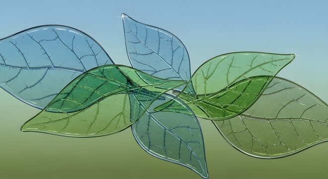 Transparent Leaves: A close-up shot of translucent leaves against a gradient blue and green background, showcasing the delicate details and vibrant colors of the natural world.