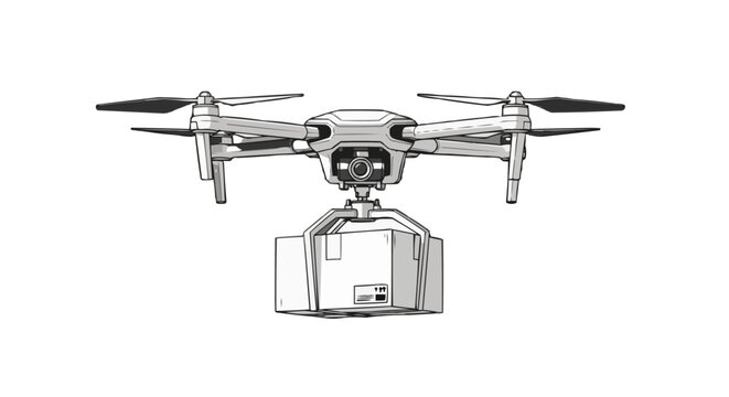 Delivery drone carrying a package. The autonomous vehicle represents the future of logistics and transportation.