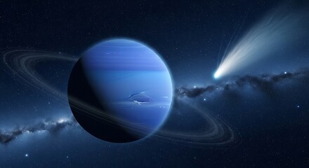 Fototapeta premium Neptune With Comet And Rings