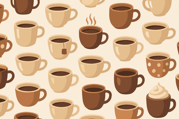 Obraz premium Coffee cups in various styles and colors create a warm and inviting pattern for cozy moments at any cafe or home setting