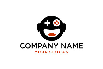 Happy Gaming Character Logo Design with Controller Elements
