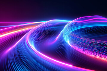 Abstract neon light trails flowing through darkness