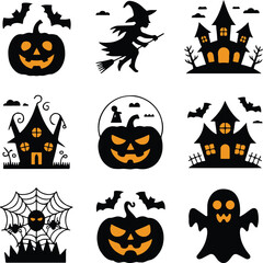 Halloween night silhouette icon bundle
