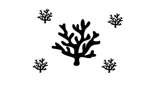 Zoom in and out animation the coral symbol. Large black symbol in the center and four small symbols around. Seamless looped 4k animation on white background