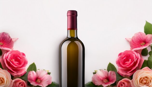 Rose Wine Bottle Floral Border Design