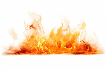 Realistic bright orange and yellow flames burning intensely on a white background