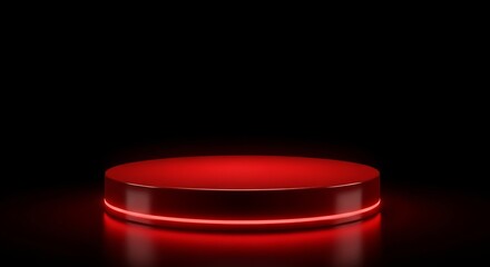 Red round podium in dark background , dark atmosphere for scary presentation, gaming display, product design
