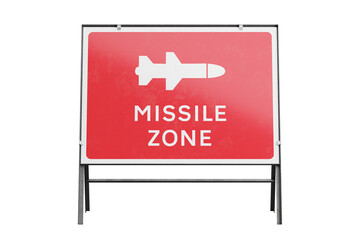 Missile zone temporary rectangle road sign isolated perspective front view
