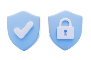 Shields with check mark and lock icons for security and protection concept