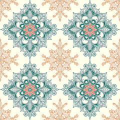 Geometric Mandala Floral Gold and green Seamless Repeat