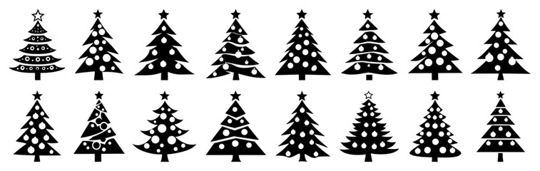 Obraz premium Stylized Christmas Tree Silhouette Vector Icon Set