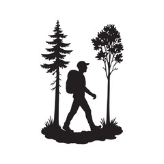 Traveler Silhouette Walking in Forest Path