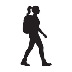Silhouette of woman hiker outdoor exploration theme