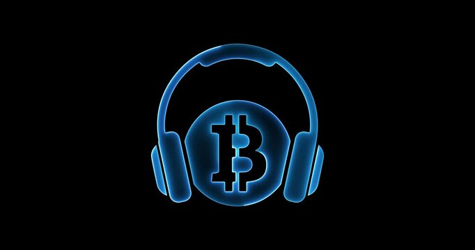 Blue Bitcoin Logo with Headphones on Black Background cryptocurrency digital currency