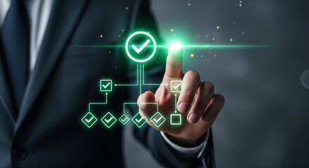 Fototapeta premium Business Success Checklist Concept Green Light Copy Space