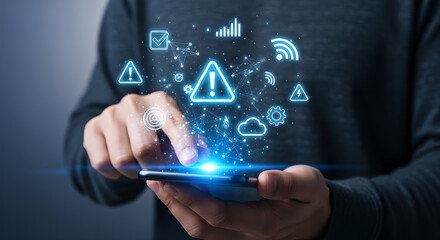 Digital Security System Alert Mobile Phone Glowing Interface Copy Space