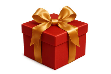 Obraz premium Red gift box with golden ribbon and bow illustrating special occasion, celebration, and surprise concepts