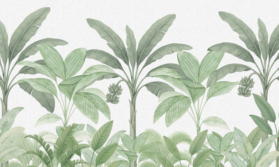 Watercolor Tropical Palm Leaves Background | Botanical Jungle Mural for Wall Decor and Interior Design