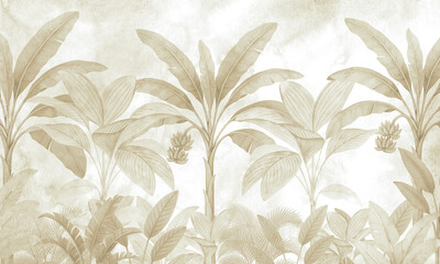 Watercolor Tropical Palm Leaves Background | Botanical Jungle Mural for Wall Decor and Interior Design