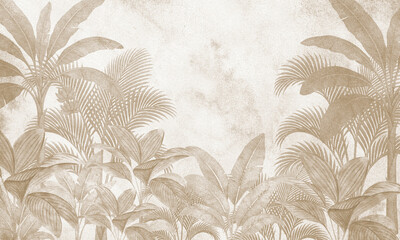 Watercolor Tropical Palm Leaves Background | Botanical Jungle Mural for Wall Decor and Interior Design