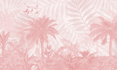 Watercolor Tropical Palm Leaves Background | Botanical Jungle Mural for Wall Decor and Interior Design