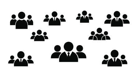 A group of diverse people are represented by simple black icons, illustrating a collective.