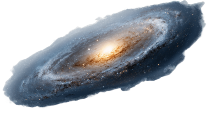 A galaxy orbit rounded around the sun, isolated on white background in transparent png style showing cosmic rings, stars, and glowing motion.