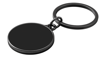 Sleek metal black car key pendant with polished finish, compact stylish design, perfect for automotive lovers and everyday fashionable key accessories isolated on white or transparent png background