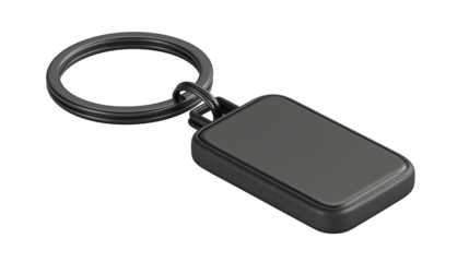 Sleek metal black car key pendant with polished finish, compact stylish design, perfect for automotive lovers and everyday fashionable key accessories isolated on white or transparent png background