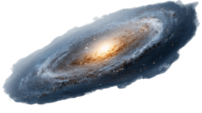 A galaxy orbit rounded around the sun, isolated on white background in transparent png style showing cosmic rings, stars, and glowing motion.