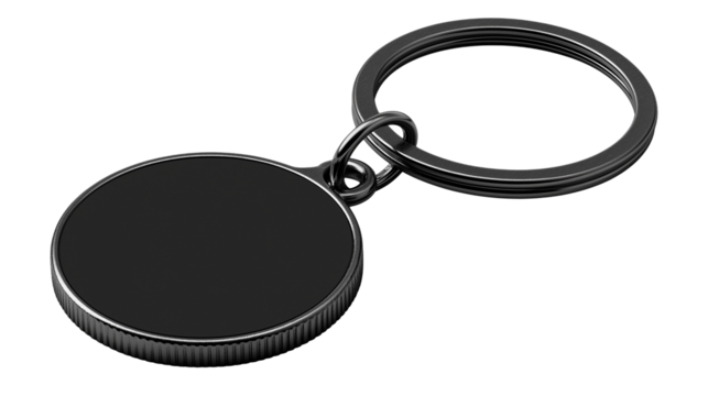 Sleek metal black car key pendant with polished finish, compact stylish design, perfect for automotive lovers and everyday fashionable key accessories isolated on white or transparent png background