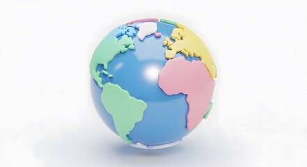 Cartoon Globe Planet Earth Continents Oceans Pastel Colors 3D Render Illustration on White Background Icon Travel Map