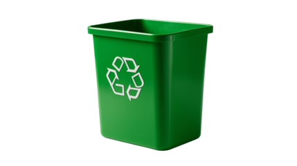 A green recycle plastic container isolated on a white background, shown as a transparent png style image with eco-friendly design.