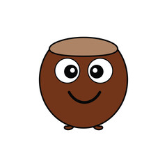 Coconut Mascot with Cute Big Eyes Flat Clean Vector Illustration